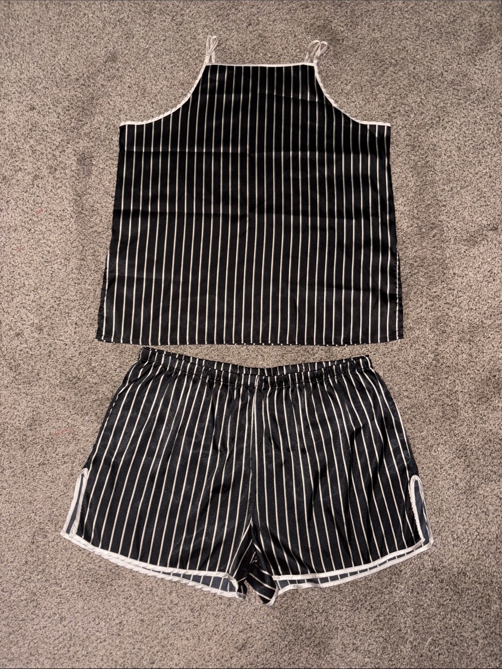 Women’s Black & Gold Striped Satin Pajama Set - Tank & Shorts